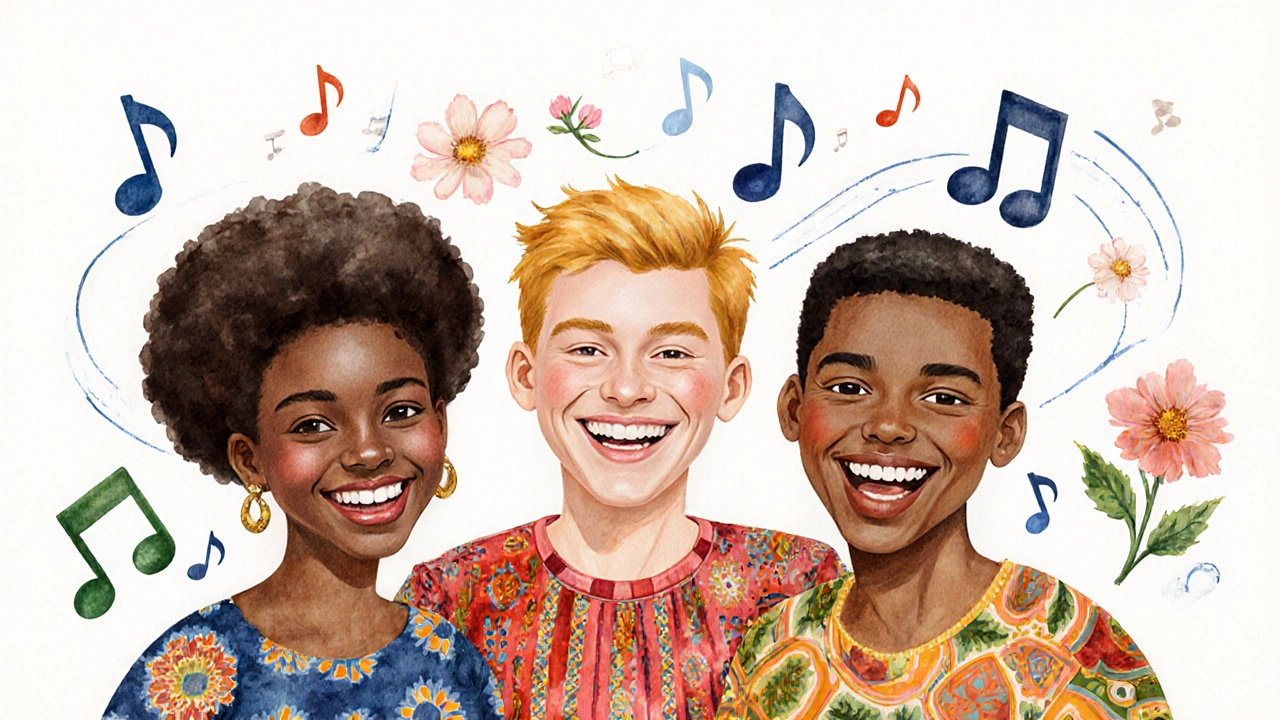 Různí lidé z různých kultur se smějí s mezerou mezi zuby, symbolizující přijetí jedinečnosti.