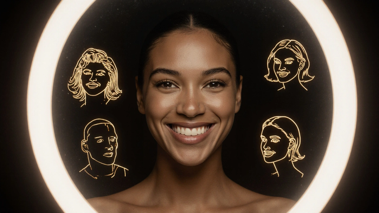 Zrcadlo odrazuje osobu s mezerou mezi zuby, ale v odrazu se objevují slavné postavy s podobnou vlastností.