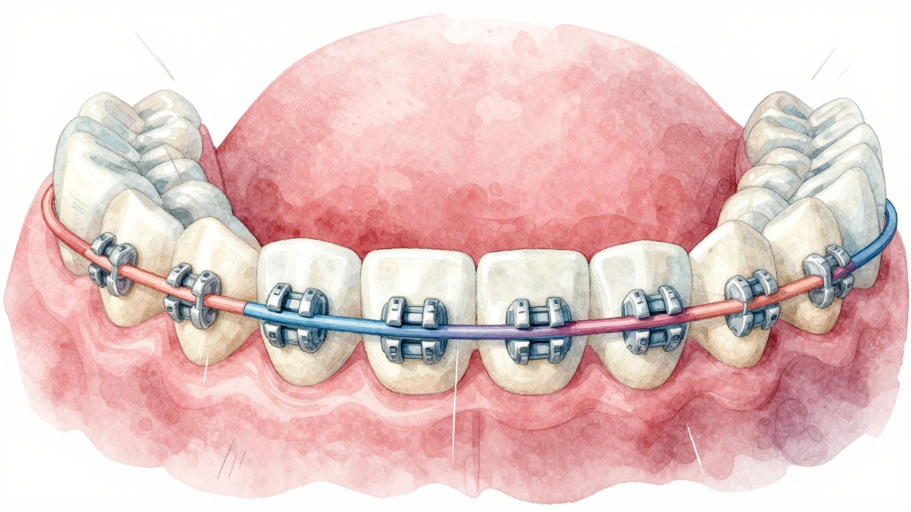 Barvité gumičky na rovnátka jemně přitahují čelisti do správné polohy.