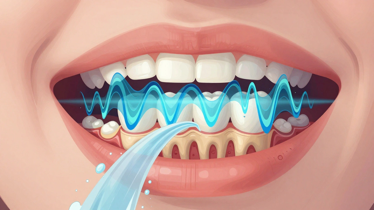 Křivky ultrazvukových vln rozkládají plak na zubním kořeni
