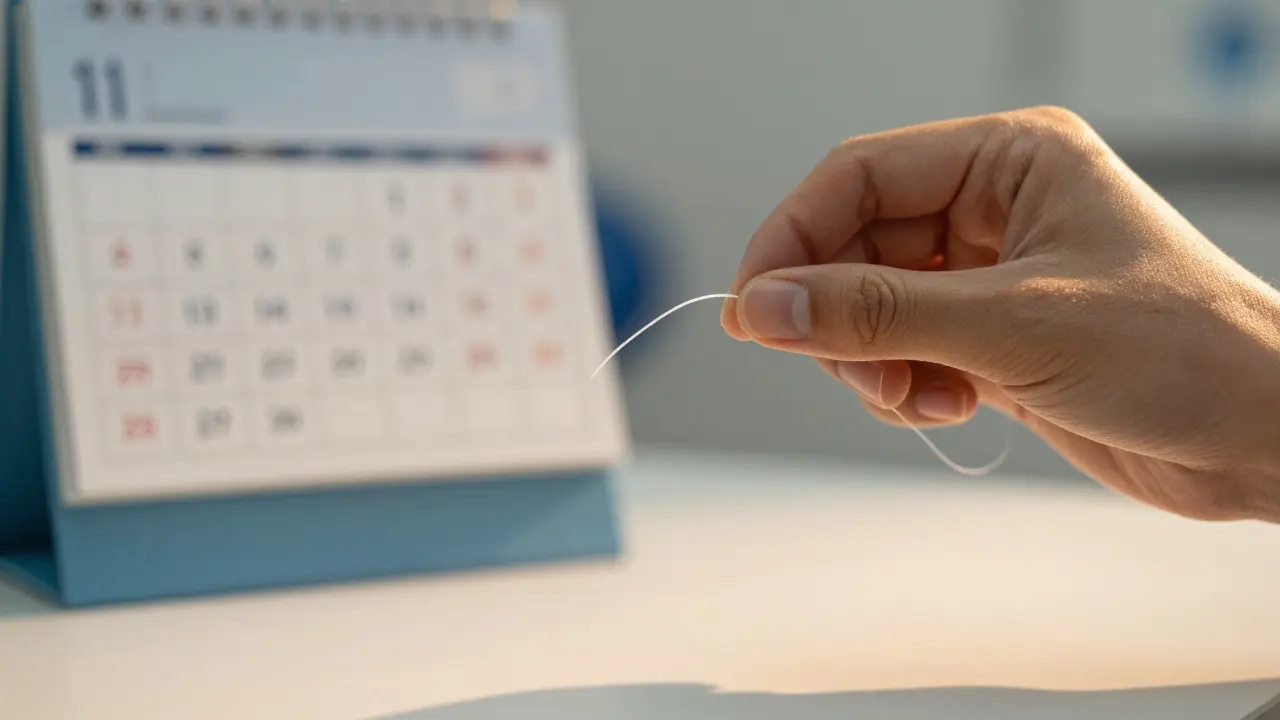 Použití mezizubní nitě pro péči o mezery mezi zuby.