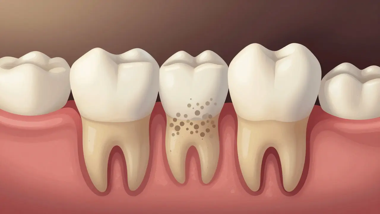 Příčný řez zubem ukazující počáteční demineralizaci bez díry.
