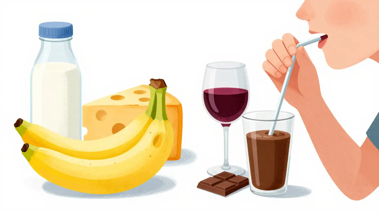 Osoba pije skrz slámku, bezbarvé potraviny a barvivé nápoje.