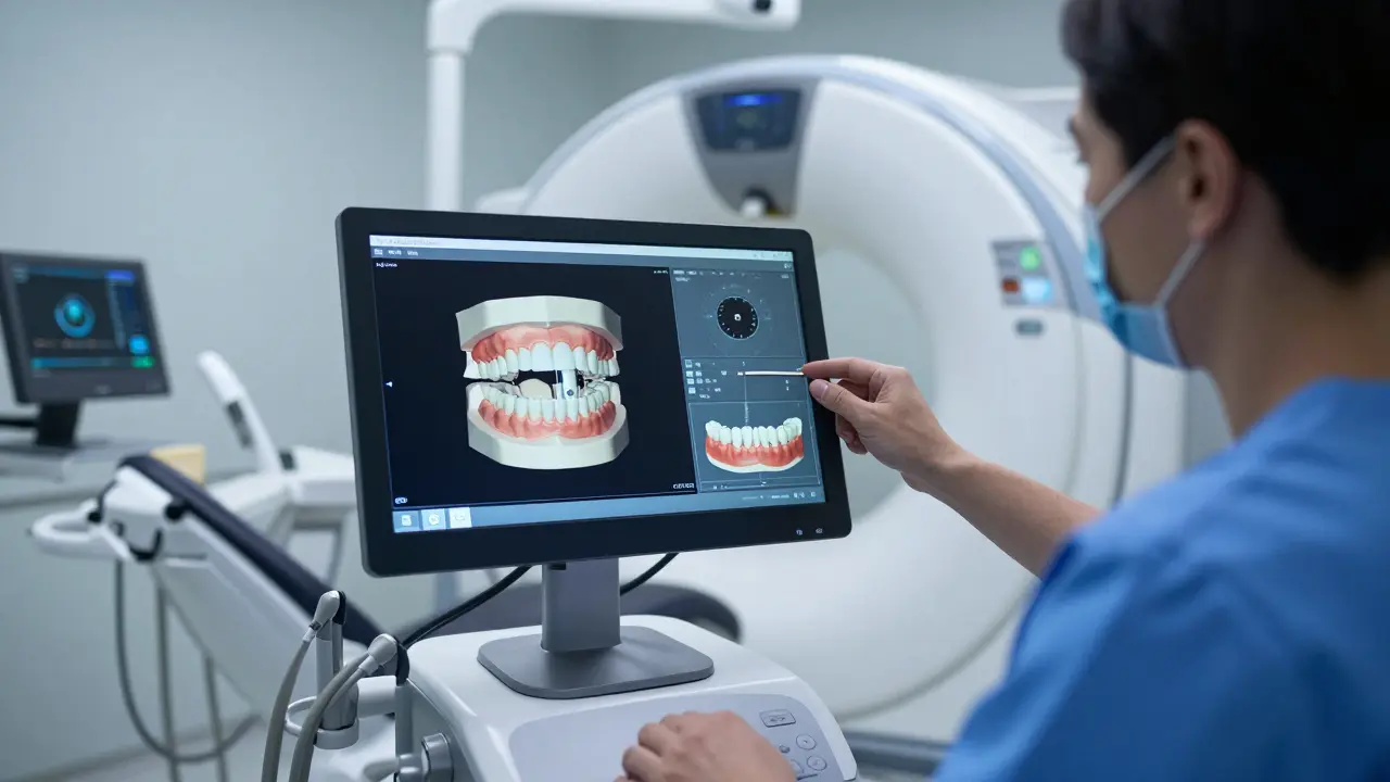 Zubař plánuje léčbu na digitálním monitoru