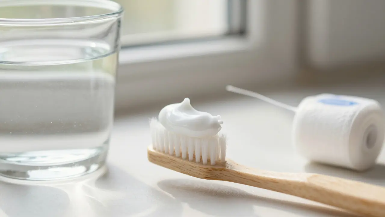 Měkký zubní kartáček s pastou pro citlivé zuby a dentální nitC