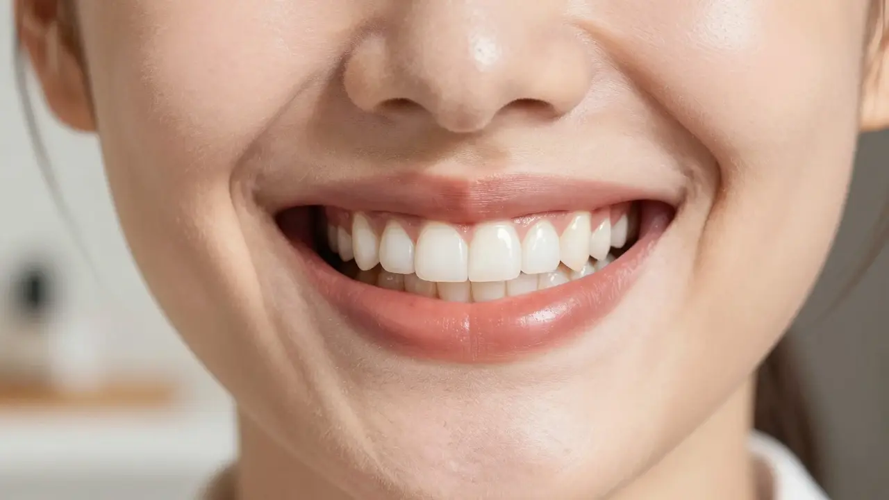 Úsměv s přirozně vypadajícími keramickými vinyry v detailu.