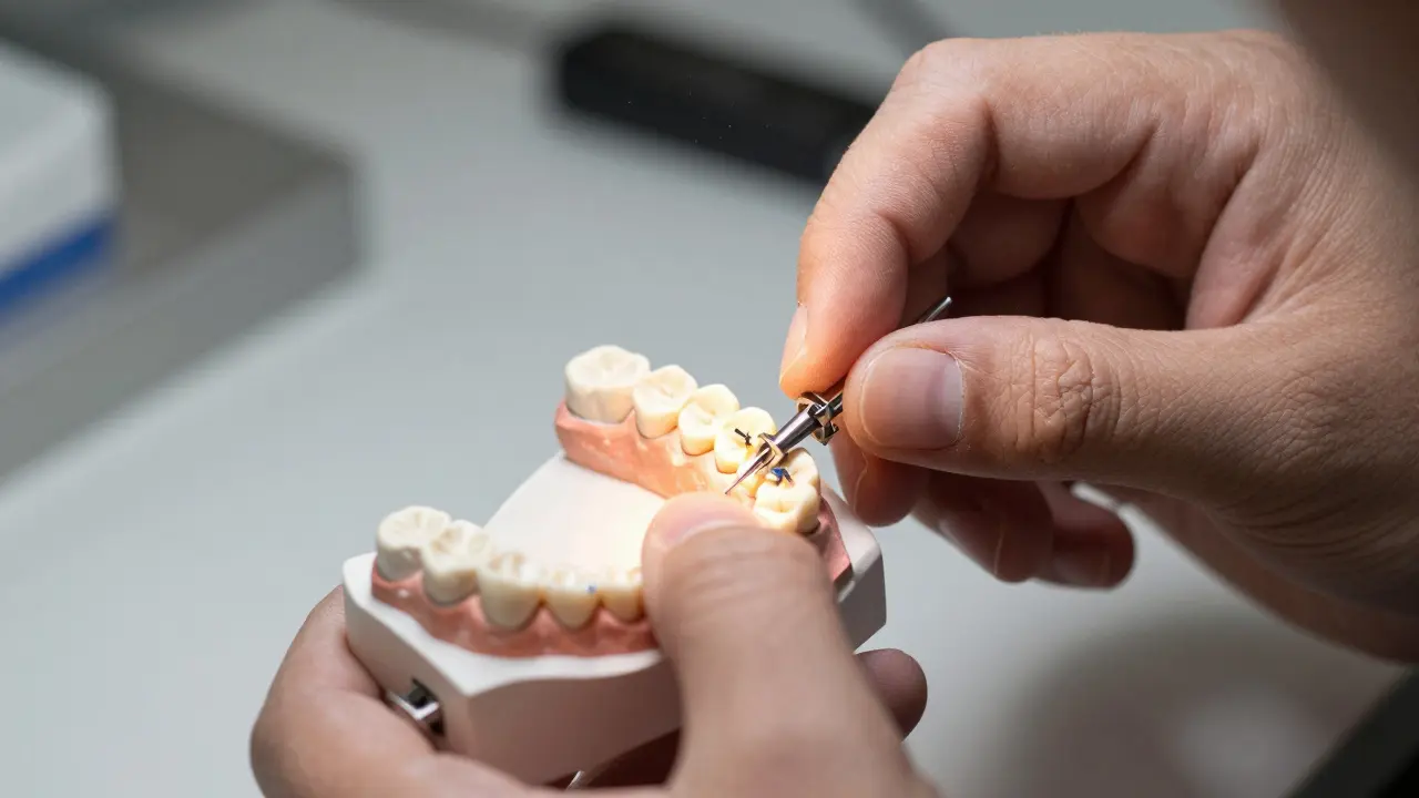 Technik ručně upravuje kovové drážky na sádrovém modelu