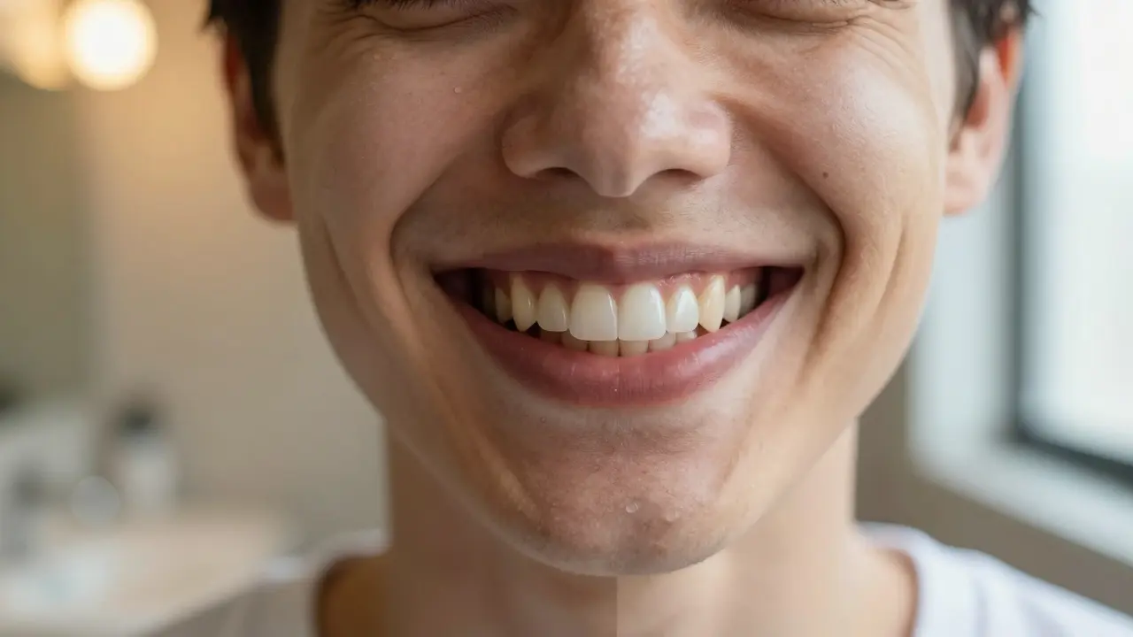 Srovnání barev zubů při teplém a denním světle