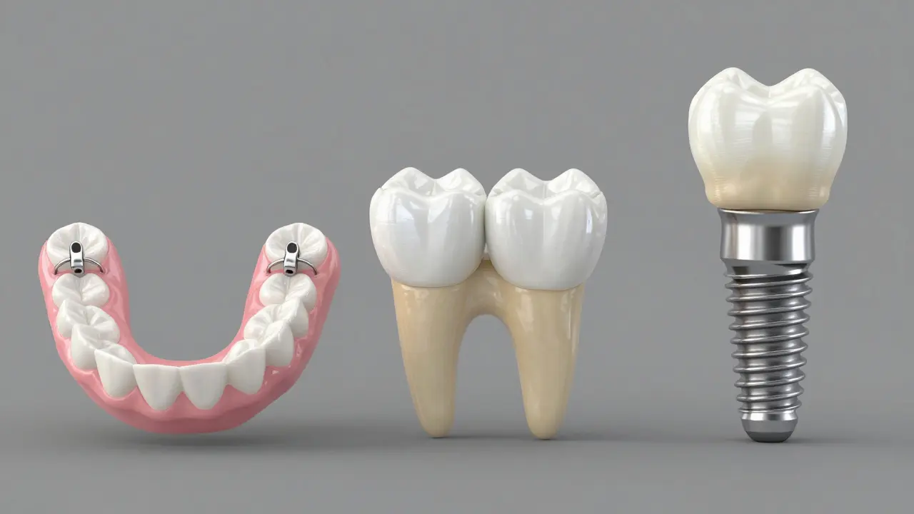 Srovnání protézy, můstku a zubního implantátu