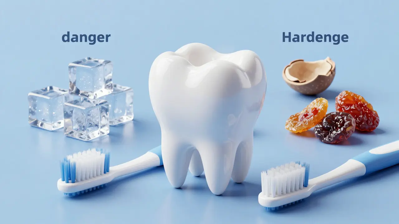 Keramická korunka a hygienické pomůcky vedle rizikových potravin
