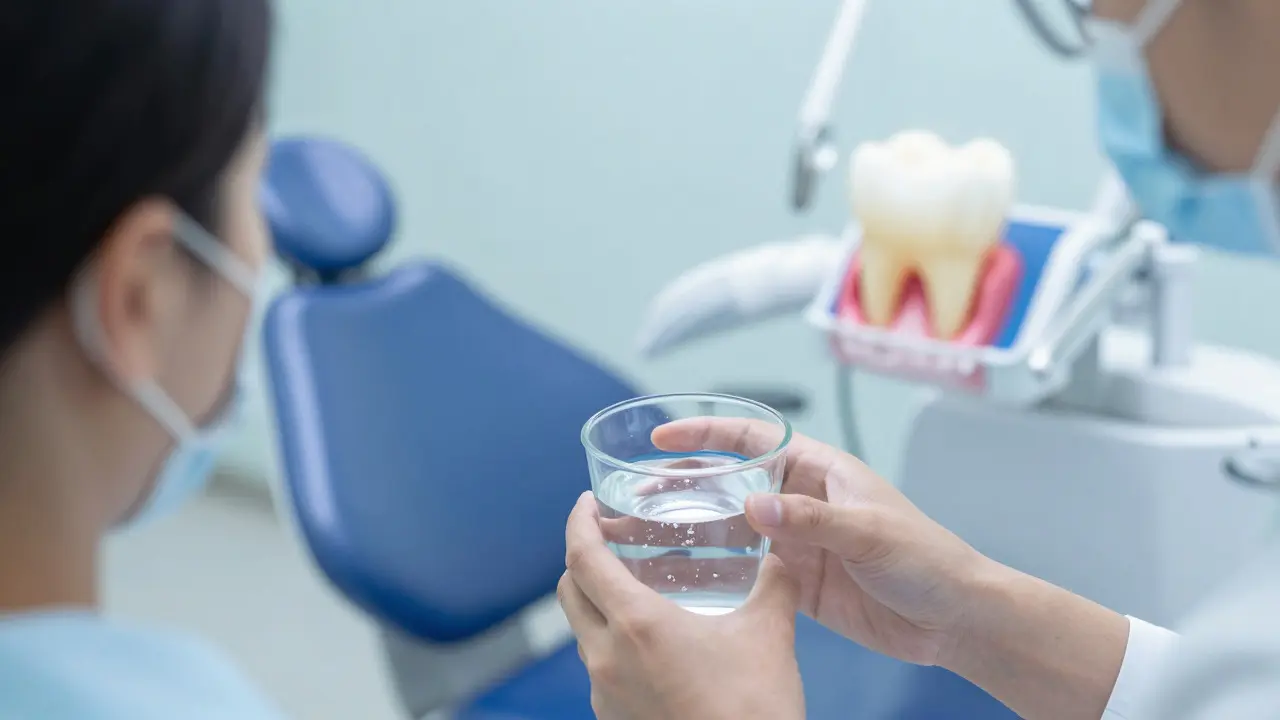 Kloktání se solenou vodou a vizualizace budoucího zubního implantátu