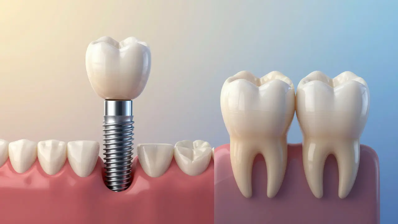 Srovnání zubního implantátu a mostu s důrazem na dlouhodobost