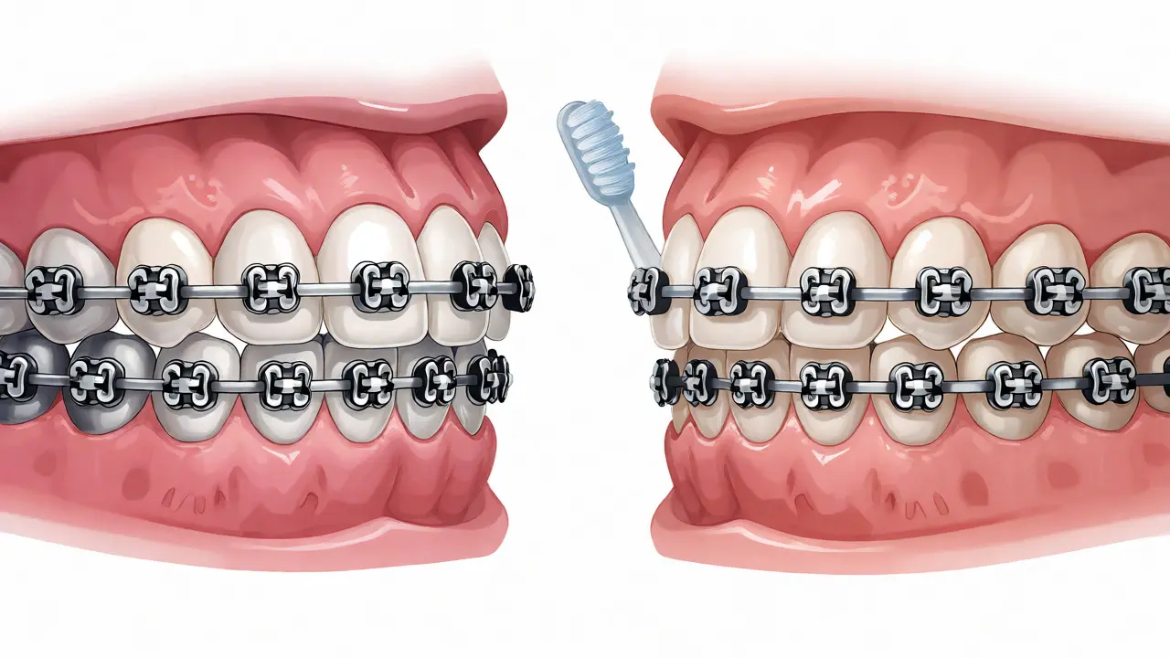Porovnání kovových a keramických rovnátek s hygienickými pomůckami