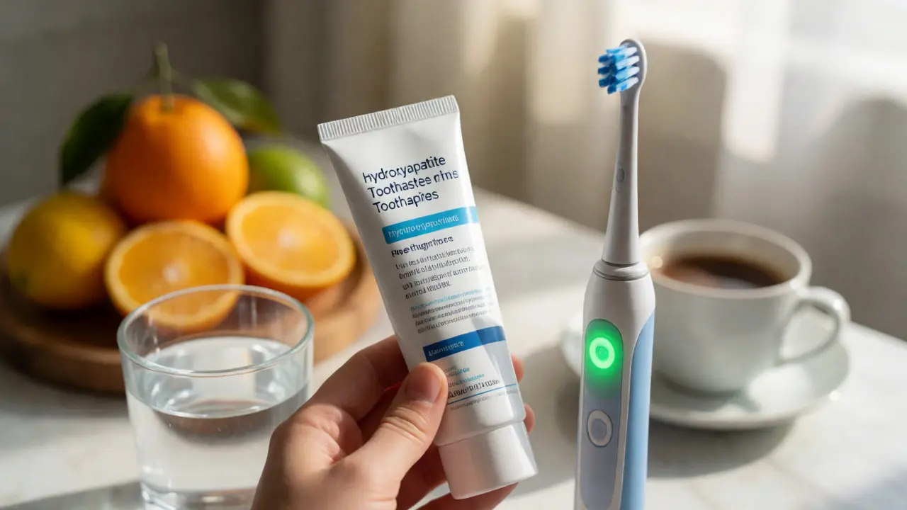 Ranní hygiena se zubní pastou a elektrickým kartáčkem