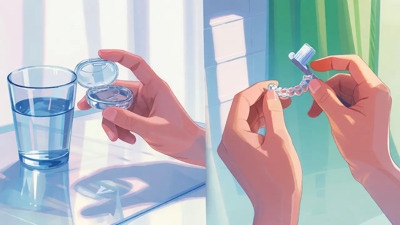 Ilustrace hygienické rutiny při nošení alignerů